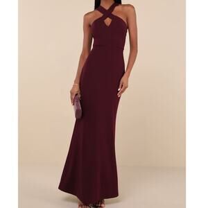 Lulus NWT Keep You Enchanted Dark Purple Cutout Halter Mermaid Maxi Dress